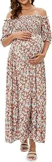 [ZIUMUDY] Off Shoulder Maternity Maxi Long Dress Baby Shower Photoshoot Side Split Party Dress