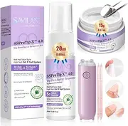 SAVILAND Solid Gel Nail Glue & Solid Nail Glue Remover Kit: Complete Nails Tools Kit for Press Ons Strong Bond Solid Nail Glue Gel for Press On Nails Mini U V Nail Lamp Quick Nail Gel Remover Home