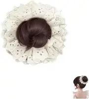 Women's Hairbands Hair Accessories, Wig Lace Meatball Head, Double Layer Lace Hair Scrunchies, Elastic Wig Bun Holder, Donut Hairpieces Scrunchies, Messy Bun Hair Piece for Women (Dark Brown, A)