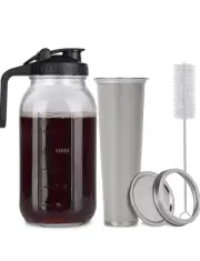 Cold Brew Mason Jar iced Coffee Maker, Durable Glass,64 oz (2 Quart / 1.9 Liter)