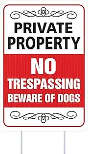 WhatSign No Trespassing Signs Private Property 8"x12" Beware of Dog Yard Sign with Stakes Private Property Yard Signs for House Yard Home Outdoor Lawn No Trespassing Safety Warning Signs
