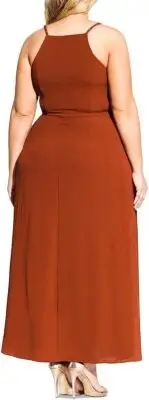City Chic Womens Divine Floaty Overlay Crepe Faux Wrap Maxi Dress, Spice,Small