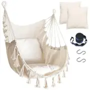 Hammock Chair Hanging Rope Swing, with 2 Cushions and Hardware Kits, Beige