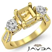 Genuine Asscher Semi Mount Round Diamond 3Stone Weddng Ring 18k Yellow Gold 1.2C
