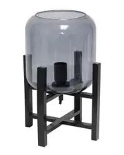 Lalia Home Black Wood Mounted Table Lamp With Smokey Glass Cylinder Shade