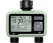 Ausale 2 Outlet Garden Automatic Watering Timer ，IPX5 Waterproof Programmable Metal Joint Gardening Automatic Waterer with Large LCD Display Automatic Plan
