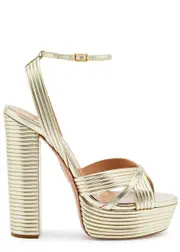Aquazzura Sundance 140 Metallic Leather Platform Sandals - Gold - 36.5 (IT36.5 / UK3.5) 36.5 (IT36.5 / UK3.5)