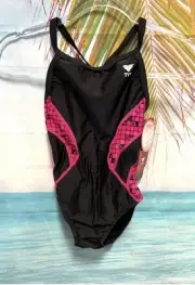 New Swimsuit TYR Womens Black Pink Lycra Suit One Piece Size 34 Ladies