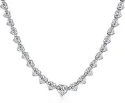 [Bling Jewelry] Classic Traditional Bridal Graduated Heart Shape Teardrop AAA CZ V Chevron Front Heart Latch Clasp Statement Collar Tennis Necklace Jewelry Set for Women Wedding Prom Silver Plated