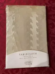 Light Gold Cloth Tablecloth Leaf Stripe Textured Oblong 60x102 Cotton Blend