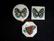 Set of 3 White Marble Decorative Jewelry Box Multi Butterfly Inlay Art Gift Deco