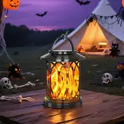 1 Pc outdoor waterproof solar hollow flame lantern courtyard garden path lawn fence staircase tree pendant light 28LED waterproof Halloween Christmas decorativ