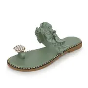 Catzon Womens Summer Pineapple Shape Rhinestone Sandals Open Toe Flat Slippers-Green