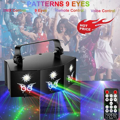 9-Eye Patterns Stage Lighting RGB Laser Projector Effect Disco DJ Light Party