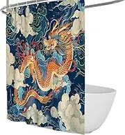 Traditional Oriental Design Shower Curtain Chinese Dragon Patterns Bathtub Curtains for Bathroom with Hooks Extra Long Cloth Fabric 120 x 180 cm