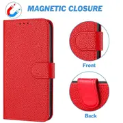 Galaxy S20 Ultra Case Litchi Grain PU Leather Folio Cover Magnetic Closure Flip Wallet Card Slots Stand Case With Hand Strap, Brown - Red
