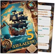 12 Invitation Cards for 5th Children's Birthday Boys Girls Pirate Party Pirate Cool Colourful Invitations Fifth Birthday Children Boys Birthday Treasure Hunt Children's Party Birthday Invitations