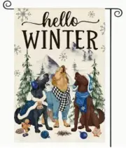 HELLO WINTER Black, Brown, Yellow Lab Labrador 12x18 Waterproof Garden Flag!