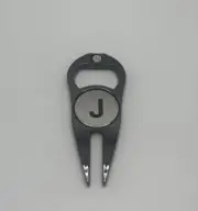 Golf Divot Repair Tool And Bottle Opener With Magnetic Ball Marker Initial "J"