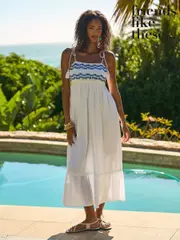 Friends Like These White 100% Cotton 2-in-1 Crochet Dobby Midi Dress (AR3021) | $113