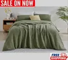 Brosa Vintage Queen Bed Washed Waterford Waffle Quilt Cover Set Oiled Green