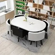 Office Conference Dining Table Set for 6, Reception Meeting Dining Table and 6 Chairs, Negotiation Table and Coffee Table (Color : Black)