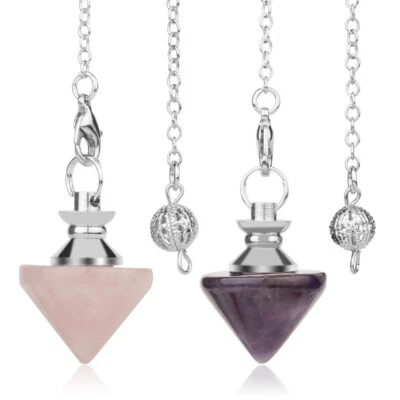 Natural Stone Quartz Healing Amethyst Cryatal Reiki Pendulum Cone Pendant Amulet