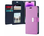 Goospery Apple iPhone 14 Rich Diary Wallet Flip Case Leather Card Slots Magnetic Cover (Purple)