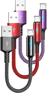 tunghey 3Pack Micro USB Cable, 18W Short USB to Micro USB Cable Fast Charging USB 2.0 Data Sync Nylon Braided for Galaxy S7 Edge S6, Power Bank, Android Phone, PS4 25CM