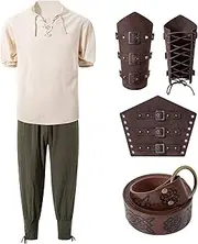 DANBAIEGG Halloween Costumes Men's Renaissance Costume Set Medieval Pirate Shirt