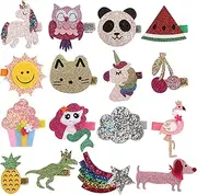 inSowni 16 Pack Glitter Cute Fruit Unicorn Panda Cat Owl Alligator Hair Clips Barrettes for Baby Girls Toddlers Kids
