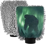 XYMZR Aurora Sasquatch Night Absorbent Microfiber Car Wash Mitt, Funny Cute Anime Scratch Free for Cars Cleaning, Home Cleaning Mitts, 2 Pack, 10.24” L x 7.09” W