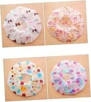 minkissy 10pcs Disposable Bathing Caps for Women Waterproof Shower Cap Cartoon Print Elastic Head Cover for Home Beauty Salon Barber Shop Random