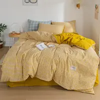 在飛比找樂天市場購物網優惠-gemart日式格子床包組 床包四件組 格子床單 床罩組 雙