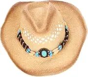 [OATIPHO] Western Cowboy Hat Women;s Hats Beach Hat Women's Cowboy Hats Summer Hats Men's Sun Hats Denim Cowboy Hat Visor Hats for Women Ladies Sun Hat Shade Hat Sombrero Hat Beige Straw
