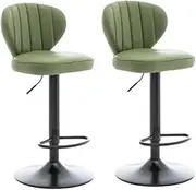 2 Pcs Bar Stools Kitchen Bar Stool Leather Barstools Swivel Gas Lift Counter Chairs BS8405 Light Green