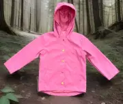Old Navy Girls Rain Coat Snap Front Jacket Water Resistant Pink Buttons XL 14-16