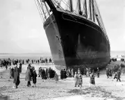 Crowd Gathers Around Schooner Nancy at Nantucket 1927 Photo