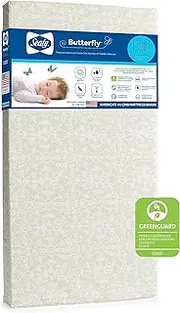 Sealy Baby Butterfly Posture Support Waterproof Crib Mattress Plus Toddler Bed Fit, Premium American Foam, Non Toxic, GREENGUARD Gold Certified, Safety & Quality Tested, Made in USA, 52"X28"