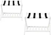 2PCS Foldable Luggage Rack - 2 Tier Suitcase Stand with Shoe Rack,Hotel Room Without Backrest Foldable Solid Wood Luggage Stand, Travel Portable Stool
