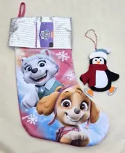 Paw Patrol Skye Everest Christmas Stocking and penguin ornament