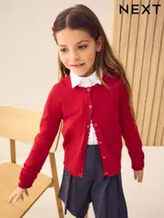 Red Cotton Rich Scalloped Edge School Cardigan (3-16yrs) (T40846) | $22 - $33