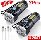 2X Super Bright Torch LED Flashlight Rechargeable Camping Lamp 4 Lighting Modes
