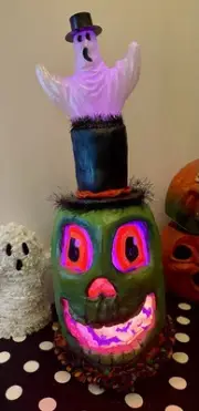Vintage ghost blow mold skull JOL Paper Mache Lantern Lighted Pumpkin Handmade