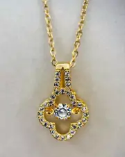 Fifth Ave Gold Rhinestone Clover Pendant Necklace