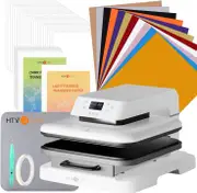 Auto Heat Press Machine 15" x 15" 110V + Starter Kit (Include Vinyl&Sublimation Bundle, Tools&Heat Press Mat), White