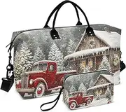 [XYMZR] Large Travel Duffel Bag, Christmas Truck Snowman Sport Tote Gym Bags, Shoulder Weekender Overnight Bags for Women Men, Carry On Luggage with Toiletry Bag, Multi-Colored, Artistic