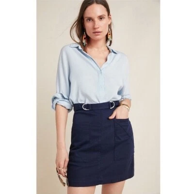 NWT Anthropologie Maeve Mina A-Line Skirt, Silver Buckles, Navy