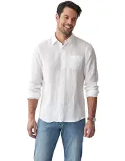 [Gazman] Plain Linen Long Sleeve Shirt in White