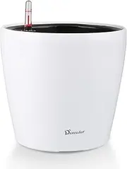 Dexceder 22cmx20cm High Gloss Self Watering Planter Indoor Outdoor, Inner Pot Design, Thickened Table Flower Plant Pot with Water Level Indicator (White)